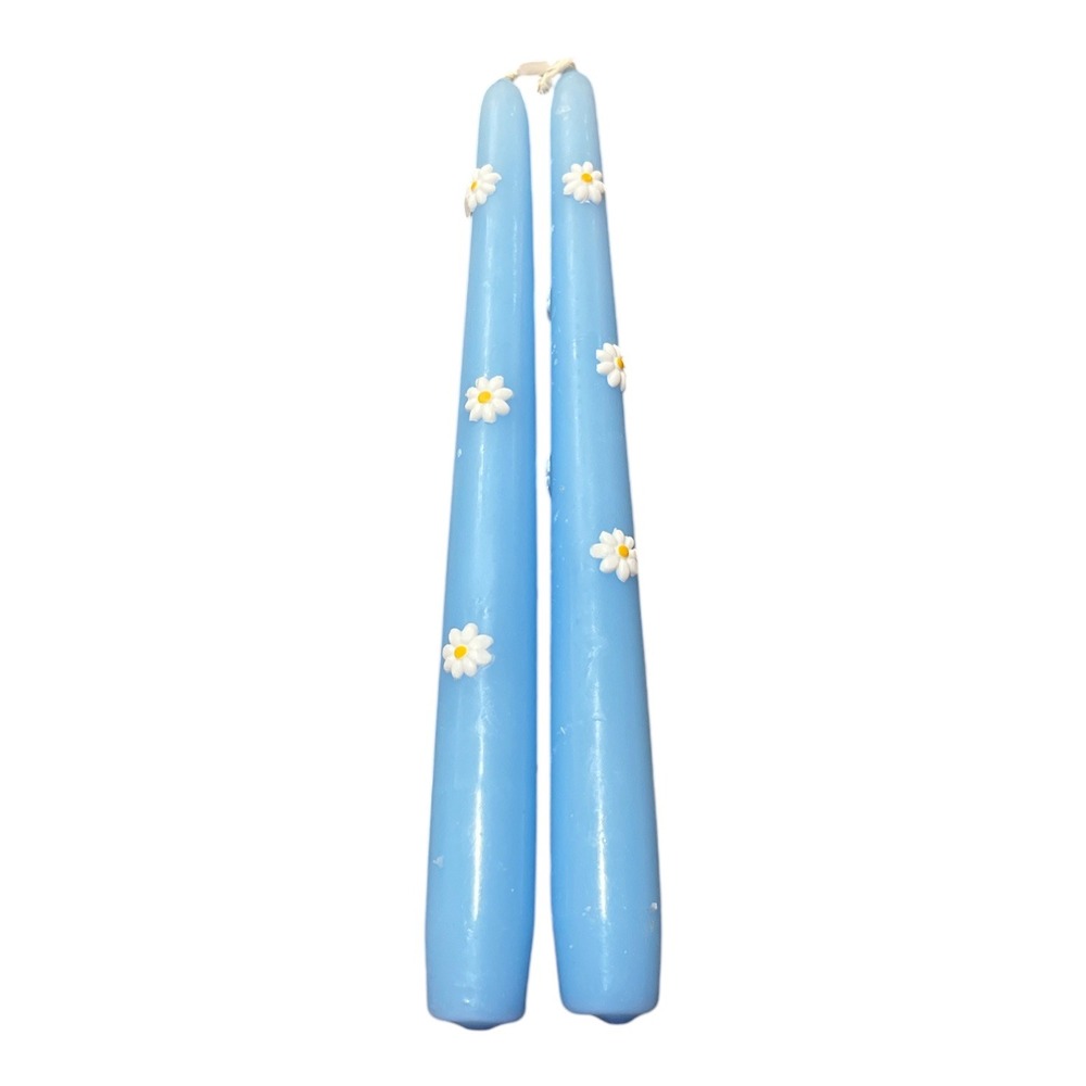 Anthropologie Pressed Daisy Taper Candles Light Blue Set of 2 Floral  NEW 2 sets - Picture 2 of 3